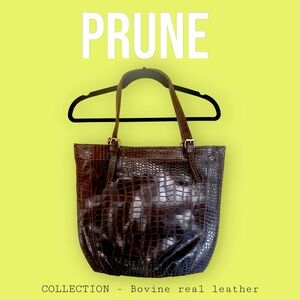 Prune brown croco real leather shoulder bag
